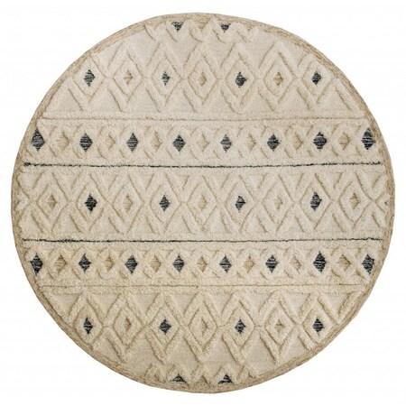 Homeroots 6 ft. Round Cream & Blue Striped Diamonds Area Rug 396177